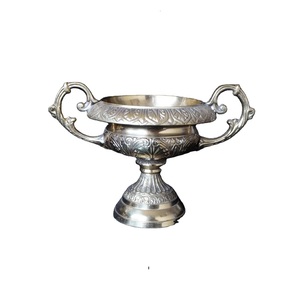 Flower <b>Vase</b> with Handle in Silver Brass Finished Perfect <b>for</b> Garden Plant <b>Decoration</b> and Stylish Tabletop Centerpieces - Product Image 1