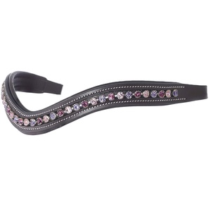Luxury Golden Crystal Horse Browband Curved Padded Leather Bling <b>Equestrian</b> Bridle Accessory - Product Image 1