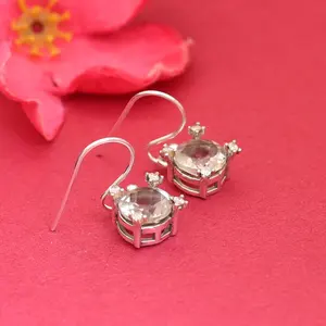 Boucles d'oreilles pendantes en argent et alliage avec améthyste, diamant, perle et zircon - Bijoux en pierres précieuses pour femmes - Product Image 1