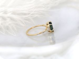 Bague d'émeraude Shad zambienne créée en laboratoire Bague à empiler en or jaune massif 14 carats en forme de marquise véritable pierre de naissance de mai Cadeau spécial - Product Image 3