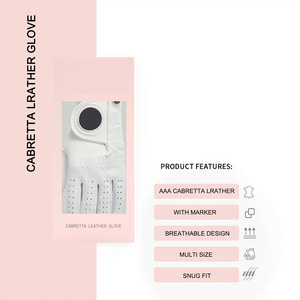 Gants de golf personnalisés pour femmes en cuir souple Cabretta avec étiquette brodée avec logo personnalisé et emballage cadeau - Product Image 4