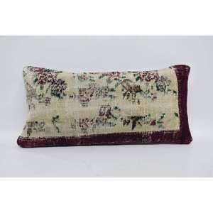 หมอนลายวินเทจผ้าวูลสีเบจผ้าขนแกะสีเบจ12X24นิ้วเทคนิคการเย็บปะติดปะต่อกันแบบองุ่นทอ - Product Image 1