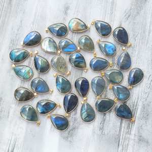 จี้ลาบราดอไรต์ธรรมชาติหยดน้ำตาลูกแพร์ฉูดฉาดขอบทองลูกปัดอัญมณีทำเครื่องประดับ - Product Image 4