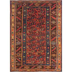 Alfombra Kiaan de Lana Anudada a Mano de Gran Tamaño, Paem-635, Rojo Naranja, Geométrica Abstracta, para Entrada, Pasillo Rectangular, 9x12, Alfombra para el Hogar - Product Image 1