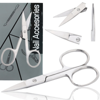 Ciseaux à cuticules pour nail art, en acier inoxydable, lame courbée, pointe acérée, pour droitiers, durables, emballage personnalisé