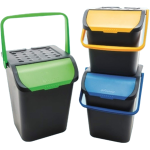 Ensemble de 3 poubelles empilables Ecoplast 28 LT, assorties, écologiques, anti-déversement, à roulettes, pour la gestion des déchets - Product Image 1