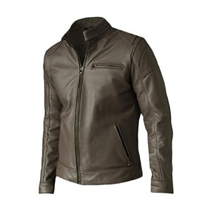 2025 Men's Casual Cow Skin PU <b>Leather</b> <b>Jacket</b> with Stand Collar Zip-up <b>Long</b> Sleeves High Quality OEM Services <b>jacket</b> for men - Product Image 3