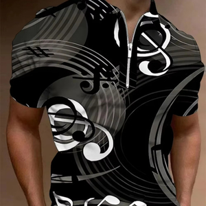 Camiseta Polo con Cremallera para Hombre, Tops Estampados Gráficos, Notas Musicales, Manga Corta Ligera, Ropa con Cremallera, Moda Casual - Product Image 4