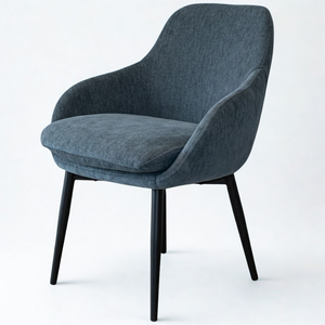 Chaise de salle à manger LOTUS de style européen moderne, dossier incurvé, coussin moelleux, pieds en métal noir, mobilier de salle à manger - Product Image 2