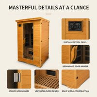 Sauna infrarouge lointain compact moderne PLOUTARA pour intérieur, en bois de pruche, avec contrôle numérique et porte vitrée, OEM ODM, pour villas, hôtels, spas et bien-être