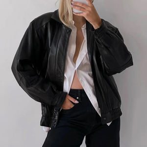 แจ็กเก็ตหนังแท้โอเวอร์ไซส์ของผู้หญิงแจ็คเก็ตสตรีสไตล์บอมเบอร์ขนาดใหญ่พิเศษลายพลัสไซส์ - Product Image 3
