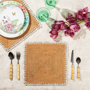 Brown square placemat natural rattan durable rustic charger plate decorative tableware for hotel restaurant family dining - Product Image 3