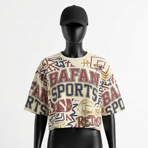 Camiseta corta para mujer de algodón jersey de alta calidad, tacto suave, con estampado gráfico y logotipo personalizado. Camiseta corta de algodón para mujer. - Product Image 6