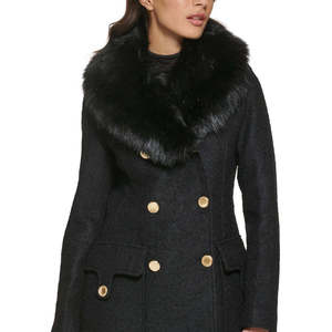 <span class=keywords><strong>Manteau</strong></span> long croisé <span class=keywords><strong>GUESS</strong></span> pour femme, noir, taille XS, avec décoration vintage, col en fausse fourrure, poncho en coton teint imprimé - Product Image 2