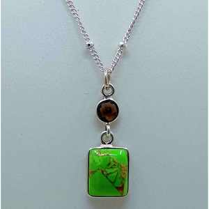 Handmade Sterling <b>Silver</b> <b>Necklace</b> Green Copper Turquoise Smoky Quartz Dual Gemstone Pendant Chain Fine Pendants Charms - Product Image 1