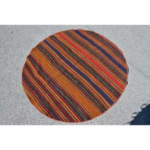 Vintage Turkish 4x4ft Wool Rug Orange Brown Ethnic Pattern Unique Statement Piece Latex Large Area Rectangle Hallway Design - Product Image 4