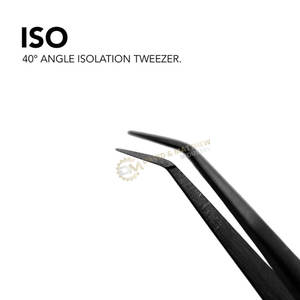 Pinzas para extensiones de pestañas de fibra negra con logotipo personalizado al por mayor, tijeras cuadradas altas, diseño de belleza redondeado de acero inoxidable - Product Image 5