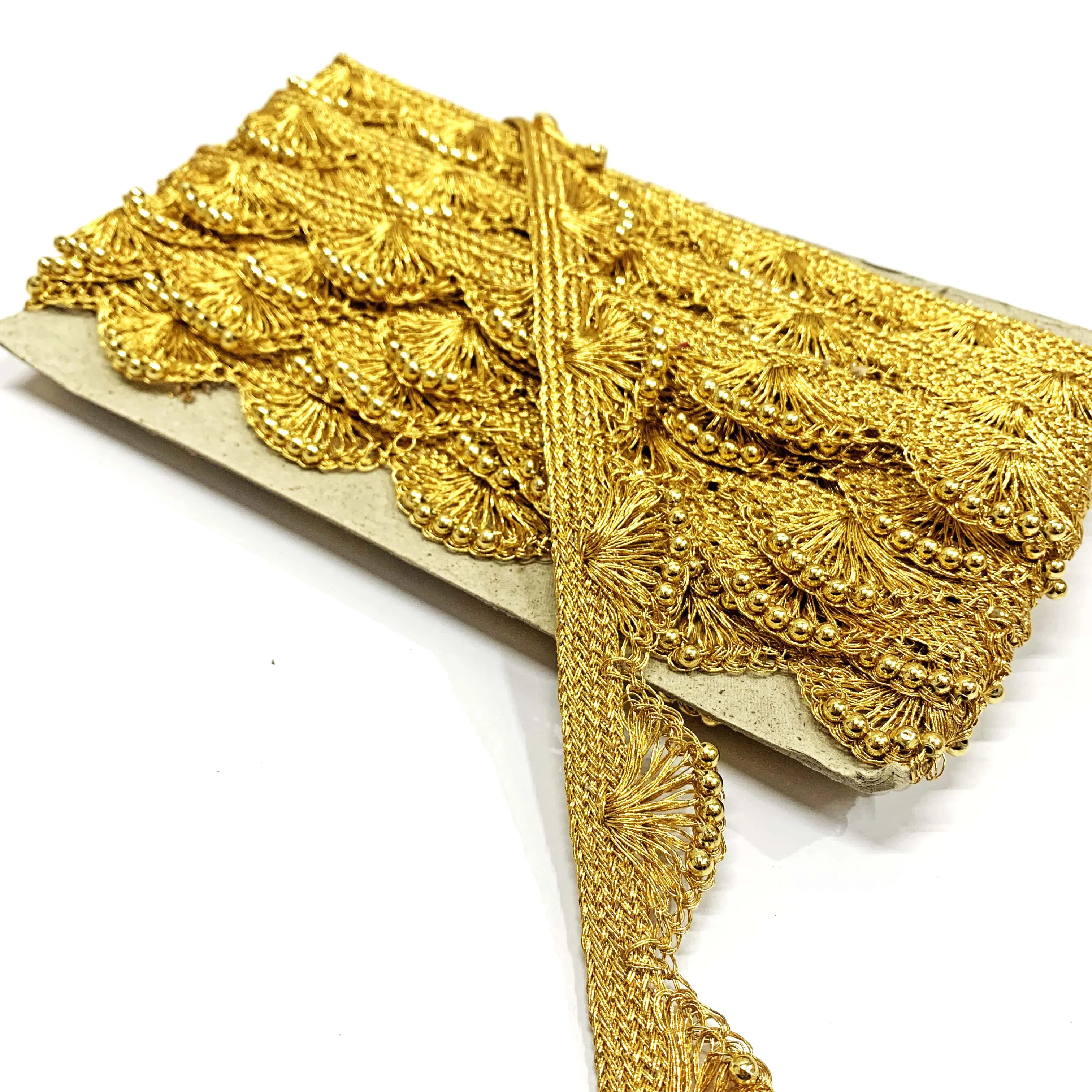 יד עתיק זהב LUREX חצי עגול רקמת חרוזים תחרה לקצץ לנשים בגדים וקישוטים פופולרי באמצע EST