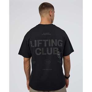 T-shirt en coton noir surdimensionné pour homme grande taille par Lifting Club FLX - Product Image 3