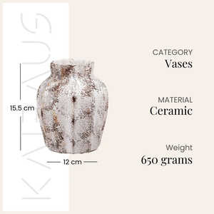 Petit vase en céramique rustique brun texturé à bords festonnés, fait main en argile, décoration de table moderne avec glaçure peinte pour la maison - Product Image 6