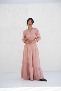 ชุดกระโปรงแม็กซี่สองชั้นกระโปรงผ้าฝ้ายสไตล์โบฮีเมียนทรงหลวมมีกระเป๋า - Product Image 2