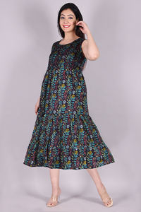 Femmes décontracté été Maxi robe imprimé fleuri sans manches coton col Mandarin non tissé tissage taille naturelle écologique pour - Product Image 2