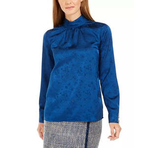 Top a Collo Alto Stampato Blu Medio Taglia Piccola da Donna Calvin Klein in Tessuto di Poliestere - Product Image 1