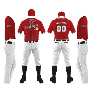 Maillots de baseball pour adultes en gros, ensembles uniformes, 100% polyester, imprimés par transfert thermique, respirants, col rond, noms d'équipe et logos personnalisés - Product Image 1