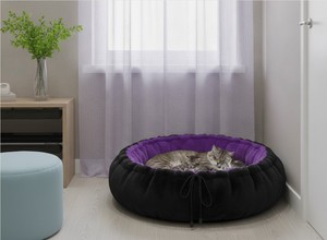 Amistar CozyNest Classic Deluxe Round <b>Dog</b> & Cat Bed XL Luxury Faux Fur with Deep Violet Plush Heating - Product Image 5