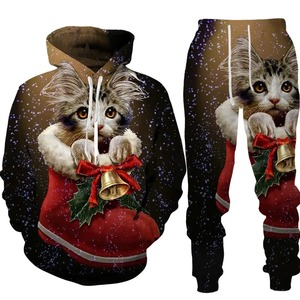 Top Qualité Respirant En Gros 2 Pièces Ensemble Personnaliser 3D Imprimé Survêtements 100% Coton Survêtement À Capuche - Product Image 3