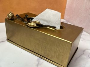 Prime Quality Large Gold Plated Metal <b>Tissue</b> <b>Holder</b> Vintage Customized Brass Napkin <b>Holder</b> <b>Box</b> Elegant and Durable Design - Product Image 4