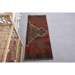 Vintage <b>Red</b> Green <b>Wool</b> Eco Friendly Traditional Medium Pile Patchwork Rug Large Area 1.8 X 4.4 ft Rectangular Dining Room Latex - Product Image 1