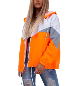 Chaqueta Cortavientos Deportiva para Mujer, con Capucha y Cremallera de Nailon, Diseño Color Block, Informal, para Verano, Tallas Grandes - Product Image 3