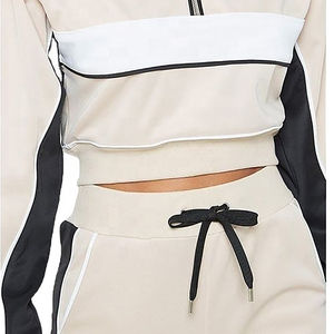 Latest Women's 1/4 Zipper Panel Solid Casual Work Splice Colors Long Sleeve Regular Fit Training Jogging Wear Tracksuits <b>Tassel</b> - Product Image 4