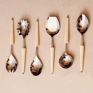 Juego de servidor de ensalada de metal con acabado plateado de lujo con mango de nácar, juego de utensilios decorativos para servir - Product Image 6