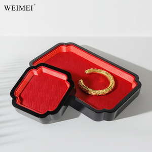 WEIMEI plateau de présentation de bijoux de Style chinois noir rouge Satin en plastique laqué pour collier anneau plateau de vitrine de bijoux de luxe - Product Image 5