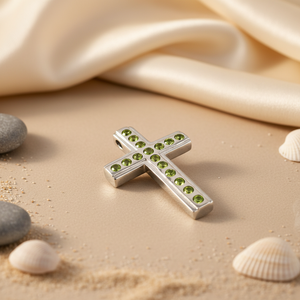 Colgante de Cruz de Plata para Mujer, Hecho a Mano, Oro Rosa con Piedras Preciosas Verdes, Chapado en Rodio, Amuleto, Joyería de Regalo - Product Image 2