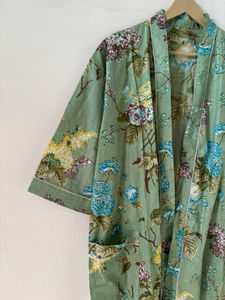 Batas Vintage de Mujer de Algodón 100% Suave, Manga 3/4, Ligeras, Estampado Floral, para Verano, con Bolsillos y Cierre de Cordón, Largo hasta la Rodilla - Product Image 2