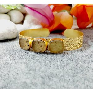 Brass Gold Plated Fashion Cuff <b>Bracelets</b> with Gemstones Elegant Jewelry Accessory - Product Image 2