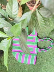 Eco-Friendly Woven PP Striped Shopping Bags Sustainable Recycled Nylon Polypropylene <b>Plastic</b> Handloom Made India-Bulk Recycled - Product Image 3