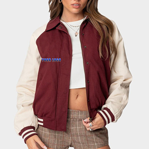 Chaqueta Varsity de Alta Calidad Hecha a Medida, Corte Holgado, con Mangas de Cuero, Informal, Gruesa y Cálida para Mujer - Product Image 1