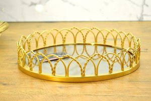 Apuesto último diseño Bandeja de metal redonda hecha a mano recubierta de oro rosa que sirve para café a precio con descuento - Product Image 4