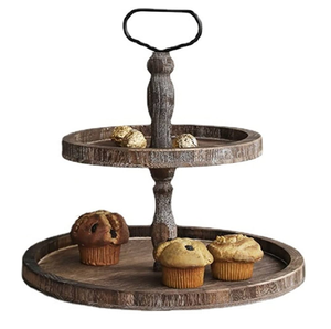 Support à gâteau en bois présentoir à Dessert poignée en métal pour plats à la maison support à Cupcake en bois écologique à 2 niveaux - Product Image 2