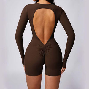 NUEVO ESTILO 2024 Mono de manga larga para mujer Cuello redondo Espalda abierta Scrunch Body Camisas Body Suits - Product Image 5