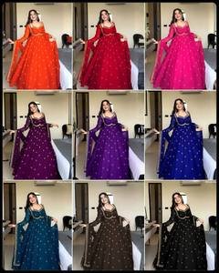 ชุดเดรสผ้า Georgette Anarkali มีสไตล์สำหรับผู้หญิงปักลายเสื้อคอเสื้อสำหรับเทศกาลปาร์ตี้ดีไซน์บานแบบคลาสสิก - Product Image 6