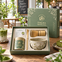 Coffret cadeau AT PACK Matcha avec emballage personnalisé, bol à thé, fouet en bambou et solutions cadeaux haut de gamme