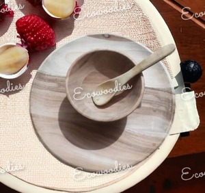 Eco Friendly Modern Bamboo <b>Baby</b> Tableware Set Break-Proof Wooden Rounded Plate and Bowl <b>Spoon</b> for Children's Feeding - Product Image 1