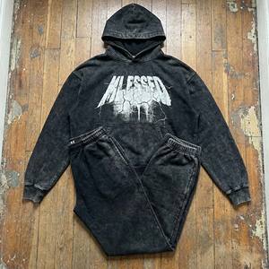 Conjunto Deportivo de Dos Piezas para Mujer, Estilo Vintage, Lavado Ácido, Color Negro, Sudadera con Capucha y Pantalones Jogger Ajustados, Ropa Urbana - Product Image 1