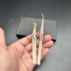 Pince à cils personnalisée 90 degrés mince en acier inoxydable or nu pince à cils d'isolation incurvée pointue - Product Image 4