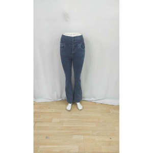 Jeans de mujer con cintura alta, lados elásticos y botones al frente, 31783 - Azul marino - Product Image 5